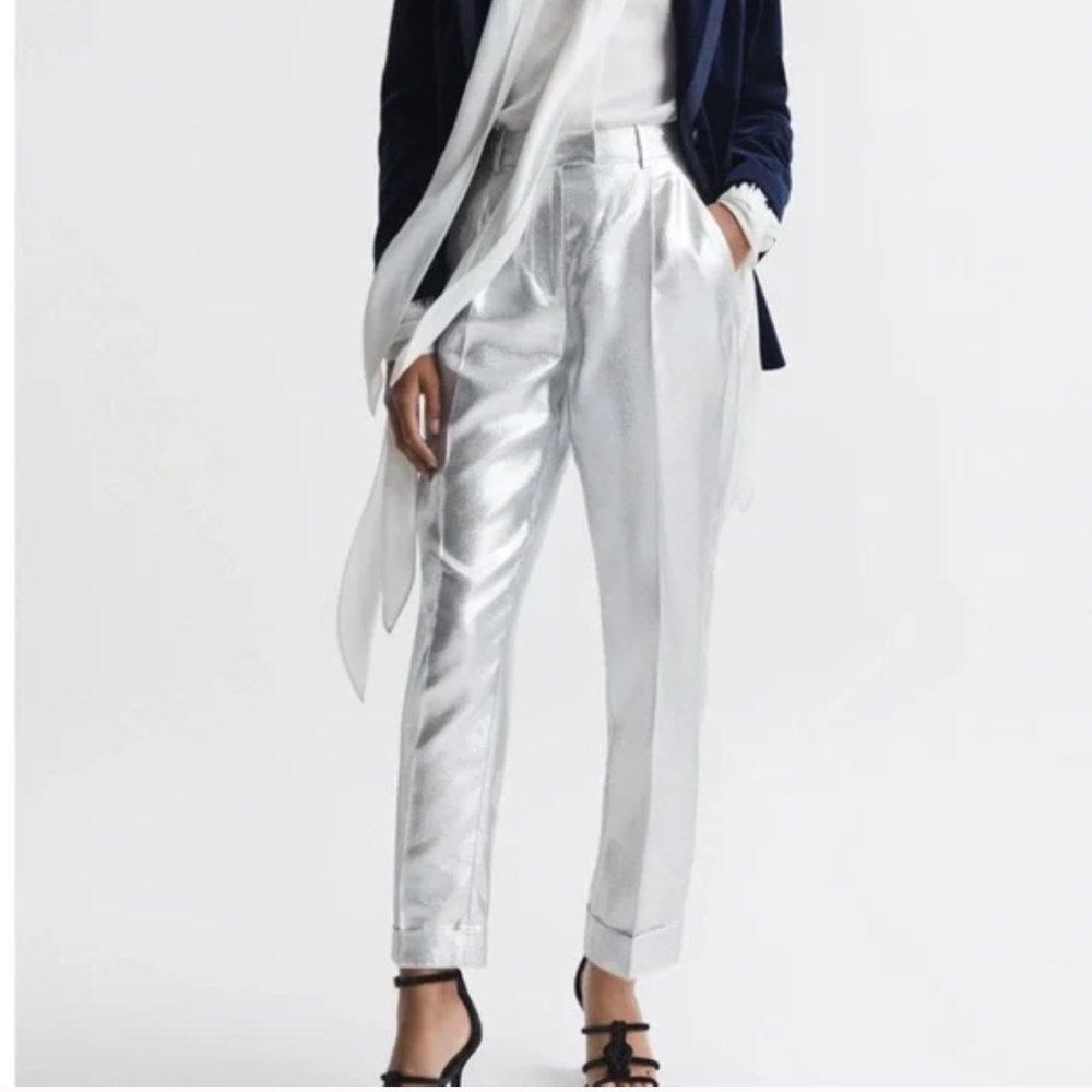 Reiss Silver Sierra Tapered Metallic Trouser size 8